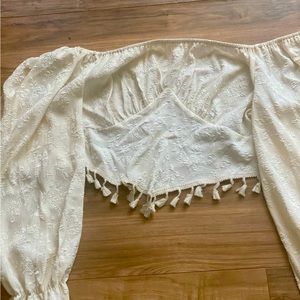 White Boho Cropped Shirt